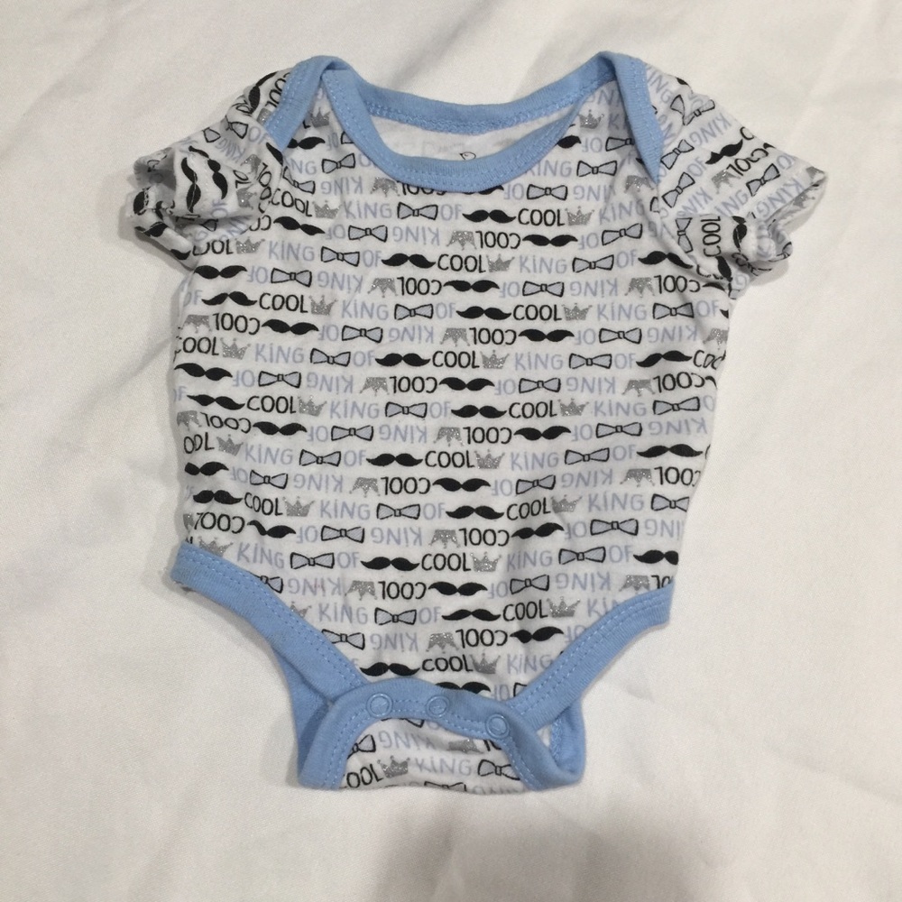 Duck duck goose boy 0 to 3 months mustache onesie